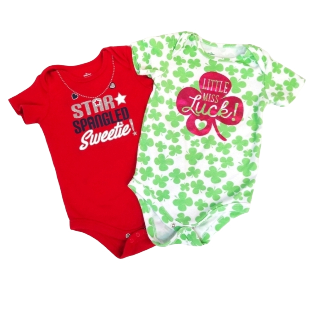 Baby Girl 18M Onesie Holiday Set – St. Patrick’s Day & Independence Day